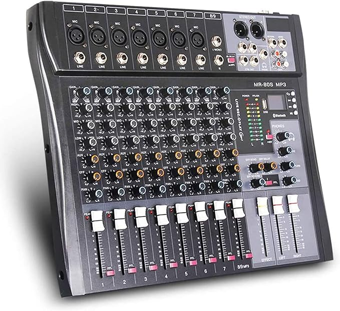 G-MARK MR80S Audio Mixer Interface USB Bluetooth Mixing Console 8 Channel 48V Phantom Power Sound Board Music Reverb For PC Stage DJ Studio Sound Controller Analog Mixer