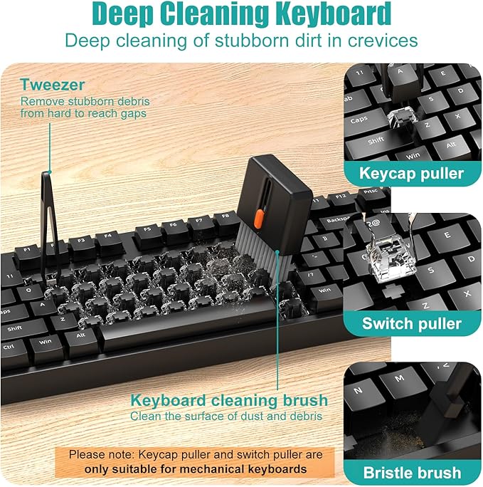 VICHYIE Keyboard Cleaning Kit with Brush, Computer Laptop Cleaner Kit, Phone Cleaning Tool, Multi-Function Cleaner Kit for Earbuds, Cellphones, PC, Screens, Camera Lens, Electronics Devices (Black)