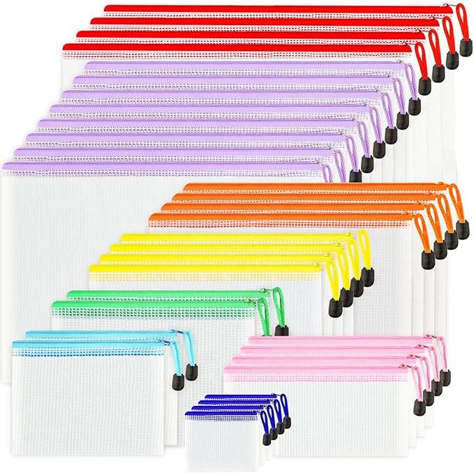 32pcs Mesh Zipper Pouch Bags, 8 Sizes, 8 Colors Zipper Pouches for Organizing, Board Game Storage, Travel, School Office