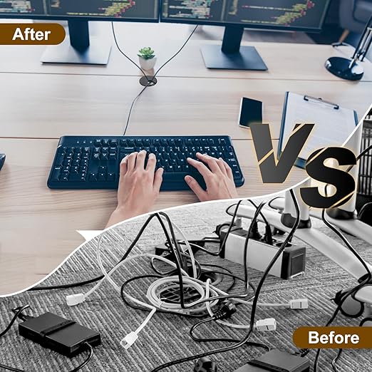 uxcell 5 Pcs 60mm (2.36 Inch) Desk Grommet, Plastic Cable Hole Cover, Wire Cord Cable Organizer for Home Office Computer Desk Cabinet, Black
