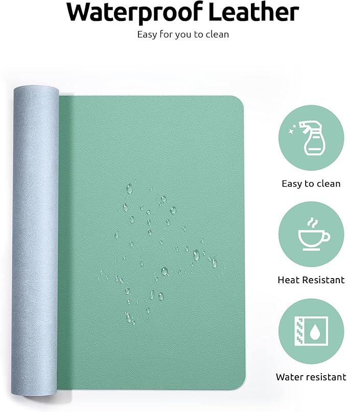YSAGi Leather Desk Protector, Office Mat, Large Mouse Mat, Non-Slip PU Leather Blotter, Laptop Desk, Waterproof Writing Pad for Office and Home (Green-Blue, 35.4" x 17")