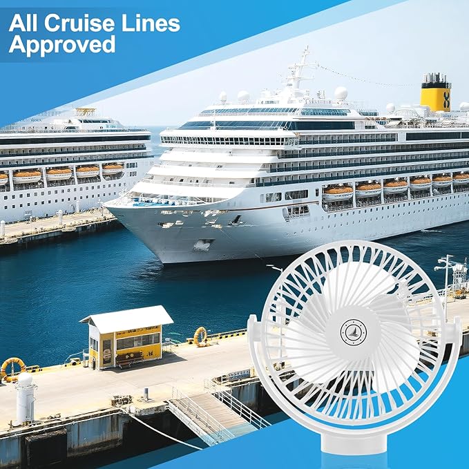 Magnetic Cruise Fan with 12000mAh Battery - Portable Cabin Air Circulator, 3-Speed LED Desk Fan with Timer, Power Bank & Ceiling/Wall Mount, Cruise Ship Approved for Travel (White)