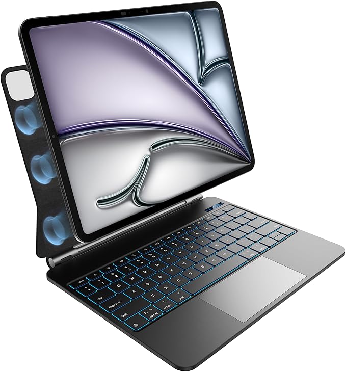 nimin Keyboard Case for 2024 iPad Air 13 and iPad Pro 12.9 6th, 5th, 4th, 3rd Gen,Magic Keyboard for iPad Pro 12.9, Trackpad,Magnetic Attach,7-Color Backlight, Auto Sleep/Wake,Obsidian Black