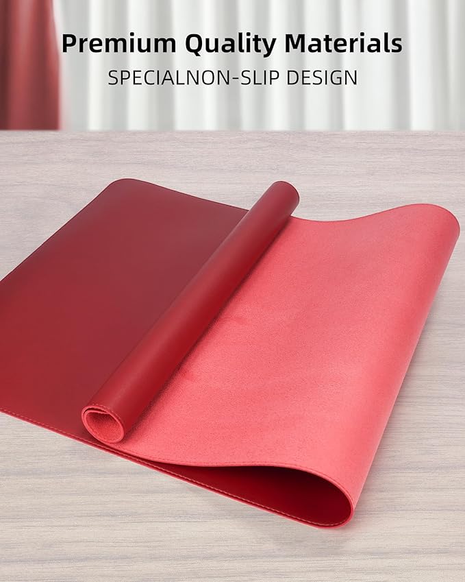 PU Leather Desk Pad Protector - 36"x17" Large Non-Slip Desk Mat, Waterproof Office Desk Blotter for Keyboard & Mouse, Premium Workstation Cover for Home & Office (Red)