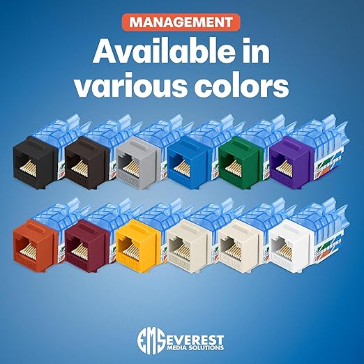 Everest 45° Angled RJ45 Cat5e Keystone Jacks 50-Pack in Yellow - Slim Profile Female RJ45 Connectors - Cat 5e Keystone Jack - Compatible with 45° Angled Speed Termination Tool - 45Term (B0BL3GS7ZY)