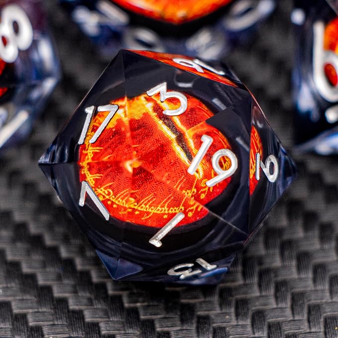ARUOHHA DND Resin Dice Gazes Eye Dice Liquid Core Flaming RPG Sharp Edged Dice Set with Gift Box, Polyhedral D and D Dice Set Compatible with Dungeons Dragons Role Playing Game D20 D12 D10 D8 D6