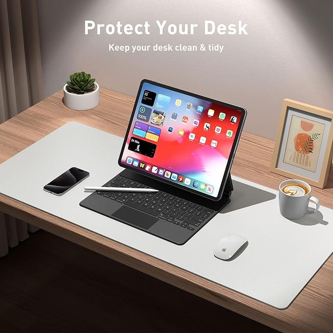 Aothia Leather Desk Pad Protector, Office Mat, Large Mouse Pad, Non-Slip PU Leather Blotter, Laptop Desk Pad, Waterproof Writing Pad for Office and Home (Barely Grey, 31.5" x 15.7")
