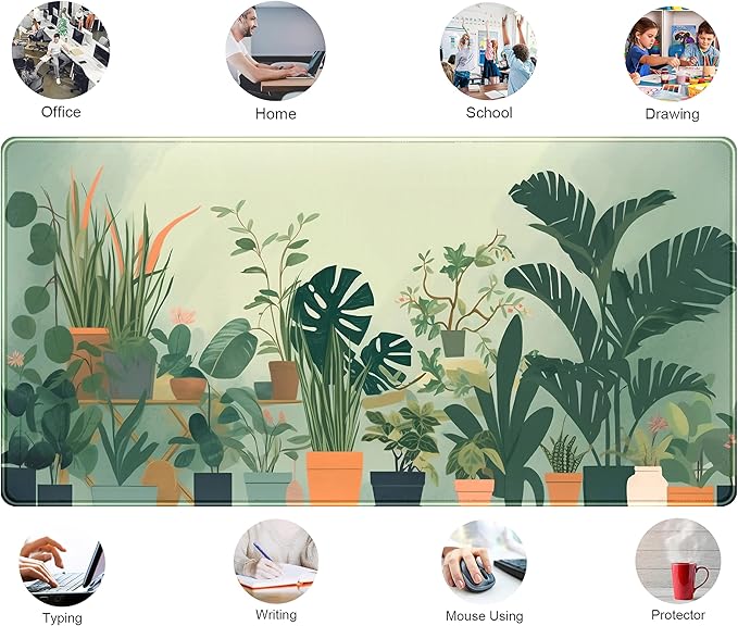Gardener Mousepad Nature Desk Mat Green Desk Pad Cute Office Decor Mouse Pad Aesthetic Mousepad Plant Deskmat, XXL Large Extended Gaming Deskpad Laptop Keyboard Mouse Mat for Girl 31.5x15.75 in
