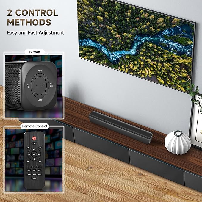 Sound Bar Speakers Bluetooth Wireless, TV Speakers Sound Bar Subwoofer, Home Theater Surround Sound Bar HDMI(ARC) Optical AUX USB 2.1ch Home Audio Sound System TV PC Wall Mount, Ebblack