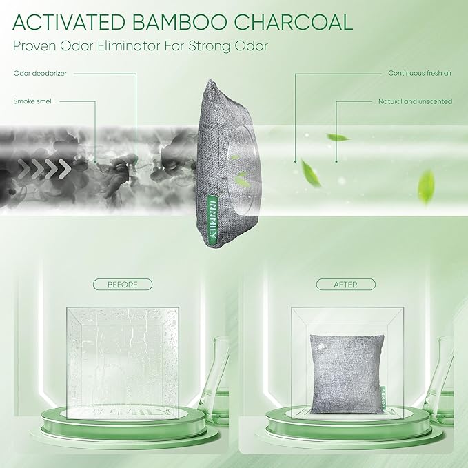 Activated Charcoal Odor Absorber, Odor Eliminator for Strong Odor,Bamboo Charcoal Air Purifying Bags for Home Car Closet Pet, Smoke Room Deodorizer (4 x 500g Large, Unscented)