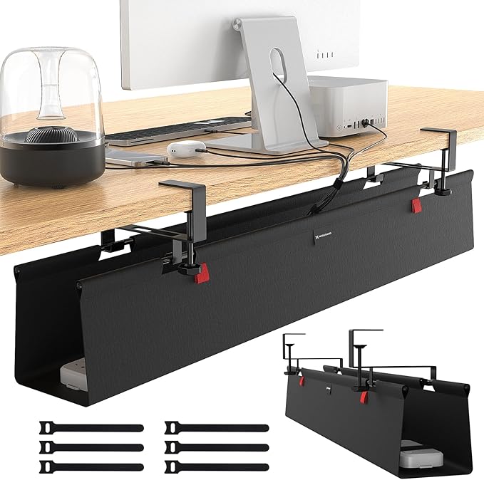 No Drill Under Desk Cable Management Tray, 36" Cord Management Tray with Cable Loop, Upgraded Oxford Fabric Wire Management for Standing Desk - No Damage to Table