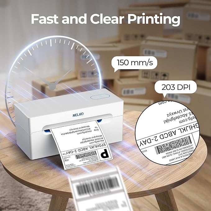 Nelko Bluetooth Thermal Shipping Label Printer, Wireless 4x6 Shipping Label Printer for Small Business, Support Android, iPhone and Windows, Widely Used for Amazon, Ebay, Shopify, Etsy(White)