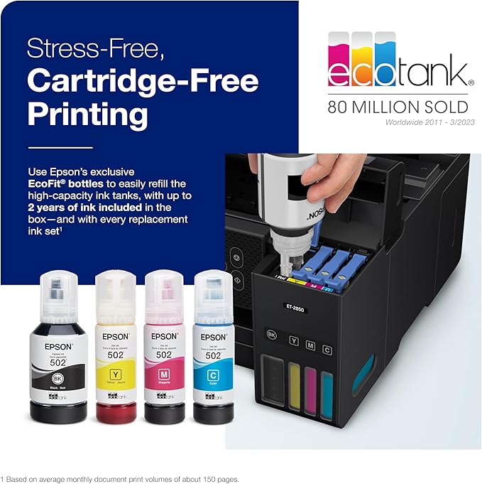 Epson EcoTank ET-4800 Wireless All-in-One Cartridge-Free Supertank Printer with Scanner & EcoTank ET-2850 Wireless Color All-in-One Cartridge-Free Supertank Printer with Scan