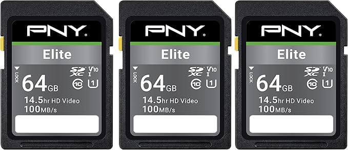 PNY 32GB & 64GB Elite Class 10 U1 V10 SDHC & SDXC Flash Memory Card Bundle - 100MB/s Read Speed