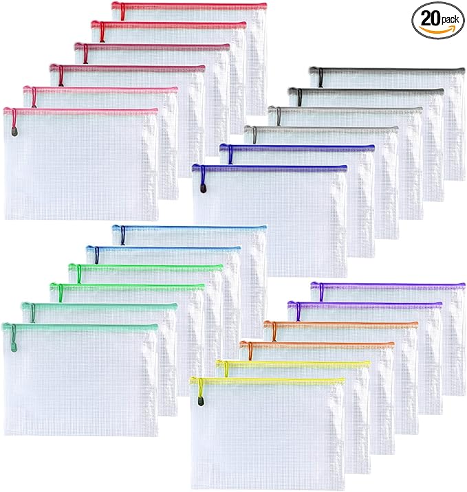 Oaimyy-20 Pcs 8"x 10" Inch Mesh Zipper Pouch Bags, Zipper Bags for Organizing Storage, Zipper Pouches, Letter Size, File Bags for School,Puzzle, Board Games and Office Supplies (Color)