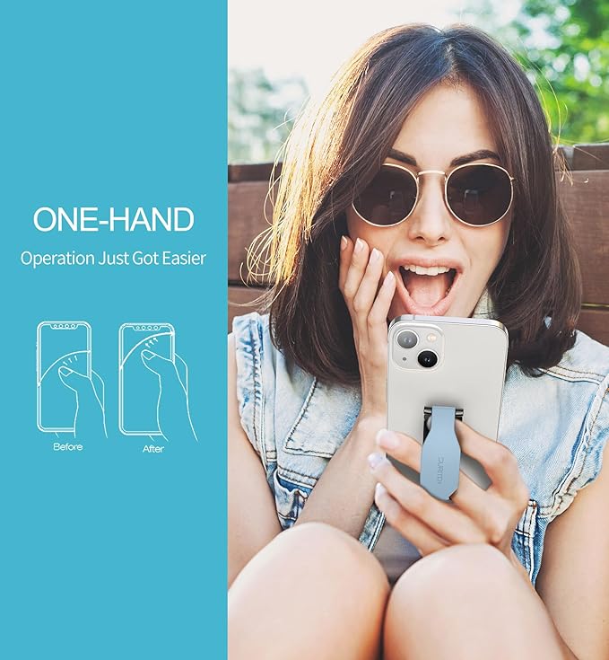SURITCH Phone Grip Strap Finger Loop Holder for Back of Phone, 2-in-1 Soft Silicone Gripper Kickstand for iPhone Samsung and Most Cell Phone Cases, 3.15" Blue
