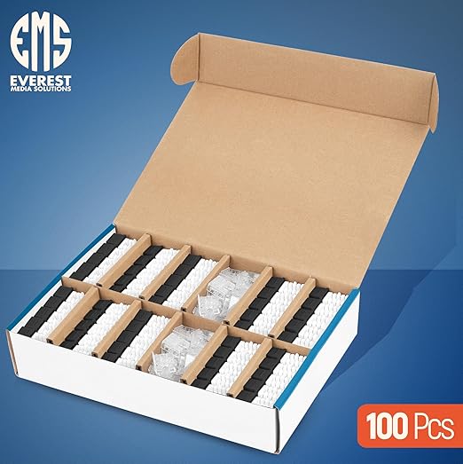 Everest 90° Angled RJ45 Cat6A Keystone Jacks 100-Pack in Black - Slim Profile Female RJ45 Connectors - Cat 6A Keystone Jack - Compatible with 90° Angled Speed Termination Tool - easyJACK (B094WB91H3)