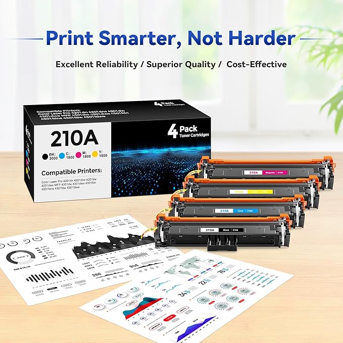 210A Toner Cartridge 4Pack Compatible with HP 210A 210X Toner Cartridge with 210A Toner Color Laser Jet Pro MFP 4301fdw 4201dw 4201dn 4301fdn 4301fdw 4301dw Printer (Black/Cyan/Magenta/Yellow)