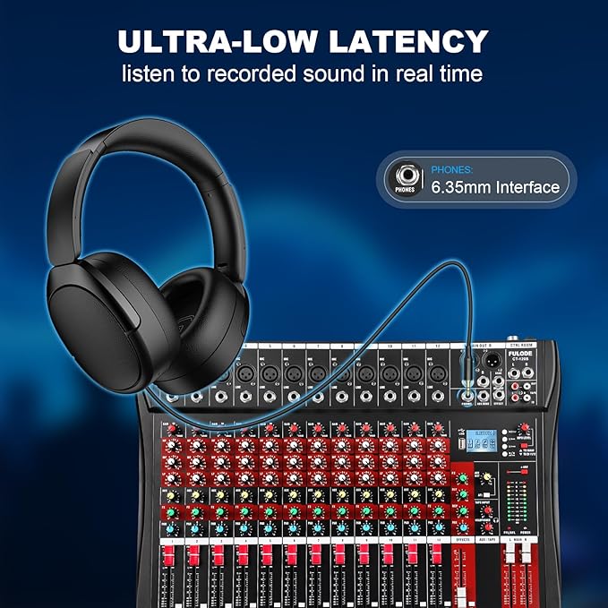 12 Channel Audio Mixer, Professional Music Mixer Board DJ Mixing Console with Bluetooth, USB/MP3 Player, Reverb, and 48V Phantom Power for Studio Recording, Karaoke, and Live Performances