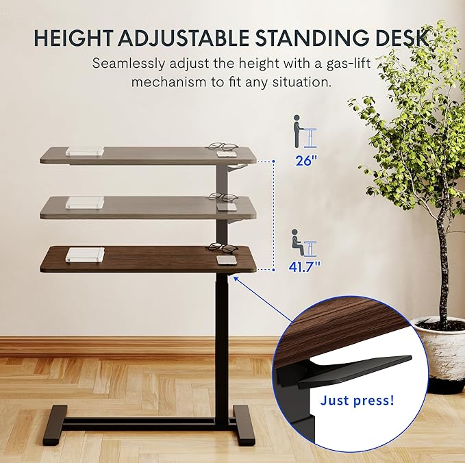 FLEXISPOT Adjustable C Table with Wheels, Mobile Snack Side End Table Sofa Couch Bedside Table Laptop Rolling Cart TV Tray Night Stand for Small Space Side Table(27.6" W x 15.7" D,Rustic Brown)
