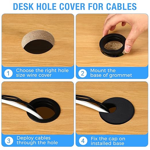 Desk Grommet 1-3/8" (35 mm), Desk Cord Hole Cover, Cable Grommet ABS Plastic, Desk Hole Grommet for Office and Home Table Cable, Detachable Cable Cord Organizer (White 2 Pcs)