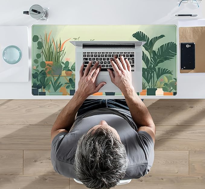 Gardener Mousepad Nature Desk Mat Green Desk Pad Cute Office Decor Mouse Pad Aesthetic Mousepad Plant Deskmat, XXL Large Extended Gaming Deskpad Laptop Keyboard Mouse Mat for Girl 31.5x15.75 in