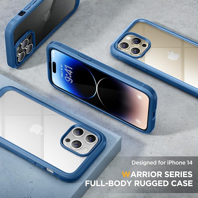Miracase Glass Series Designed for iPhone 14 Pro Max Case 6.7 Inch, Upgrade Full-Body Bumper Case with Built-in 9H Tempered Glass Screen Protector, with Camera Lens Protector, Capri Blue