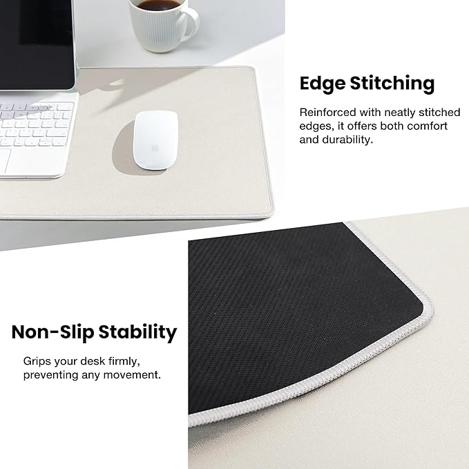 ALOANES Waterproof Mouse Pad with Durable Stitched Edge, XXXL Gaming Keyboard Pad, Non-Slip Rubber Base Mouse Mat, Extended Desk pad for Gamer, Office & Home, Beige Mousepad 35.4''x 15.7''x 0.12''
