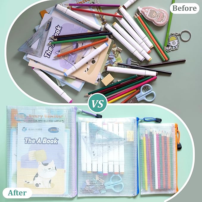 24pcs Mesh Waterproof Pouch Bags, 9 Sizes Clear Pouches, Organizer Bags With Zipper, 8 Colors for Travel & Toy Storage