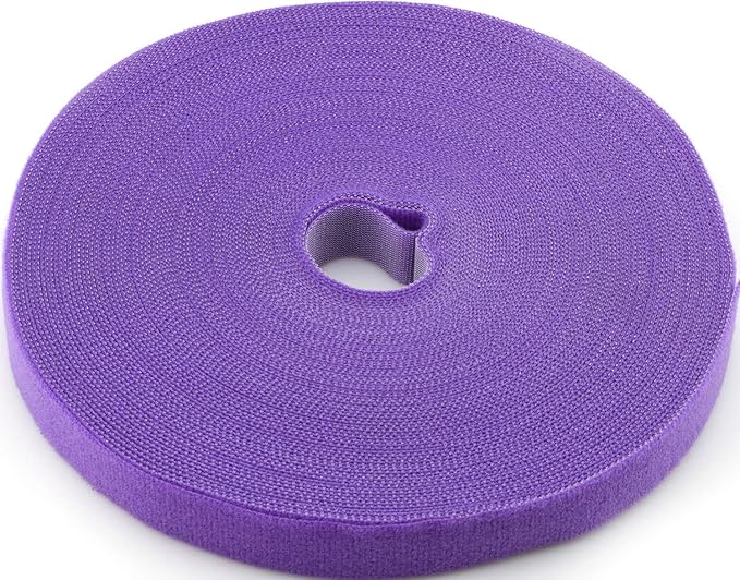 Reusable Fastening Tape Cable Ties 3/4 Inch Double Side Hook Roll (25 Yard, Purple)