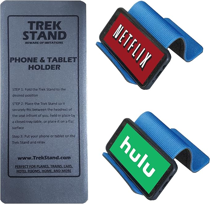 DTLgear Trek Stand Flexible Phone and Small Tablet Holder for Airplane, Office, Desk, Treadmill, Hotel, Kitchen, Plane Travel Essentials