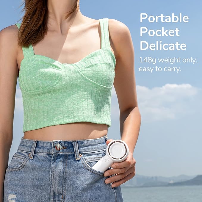 JISULIFE Mini Portable Fan-Bladeless Safe Design, Powerful Turbo Handheld Fan with 5 Speeds, 16Hrs Max Cooling Time，USB Rechargeable, Small Pocket for Travel/Lash, Gifts For Girls/Women
