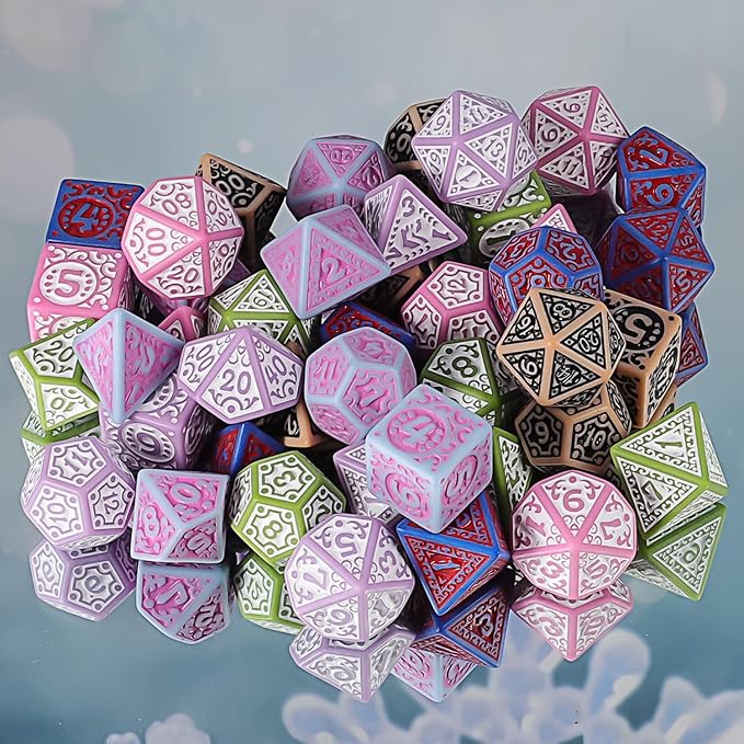CiaraQ DND Polyhedral Dice Set (42pcs) with A Gold Pattern Drawstring Bag for Dungeons and Dragons RPG MTG Table Games. 6 Sets Fantasy Role Playing Dice