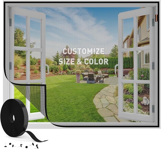 MAGZO Customized Window Screen,Screen Mesh Attachable and Detachable with Hook Tape, Durable, Washable