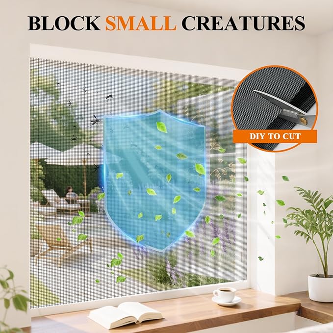 MAGZO Window&Door Screen Replacement Kit, 86" W x 196" L, with Retaining Spline(Total 65.6 FT) and Press-in Installation Tool, Polyester Scratch-Proof, Repair Adjustable Mesh for Windows&Doors, Black