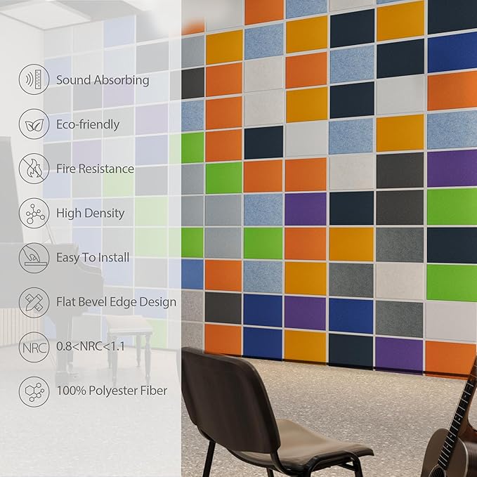 12 Pack Acoustic Panels Self Adhesive Sound Proof Foam, High Density Sound Acoustic Panel, 16X12X0.4 Inch 4:3 Rectangle Panels in Home, Office, Reccording Room, Studio, more(Orange-Red)