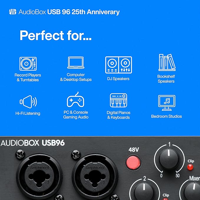PreSonus AudioBox 96 25th Anniversary USB Audio Interface with Studio One Artist DAW Recording Software