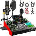 Podcast Microphone Bundle with Live Sound Card Audio Mixer, Podcast Equipment Bundle with 3.5mm Condenser Microphone for Pc/Phone Live Streaming Singing Gaming, Sound Board with Voice Changer, Denoise
