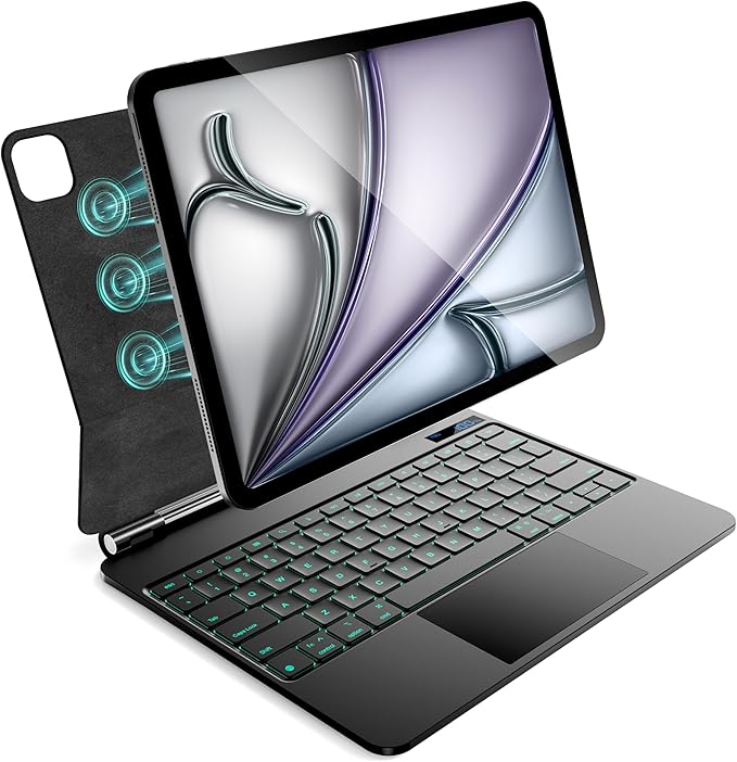 for iPad Air 13 inch case Keyboard M3 2025 & M2 2024,Magic Keyboard for iPad Pro 12.9 (6th,5th,4th,3rd Gen),Magnetic Attach,Multi-Gesture Trackpad,7-Color Backlit,Shortcut Keys,Black