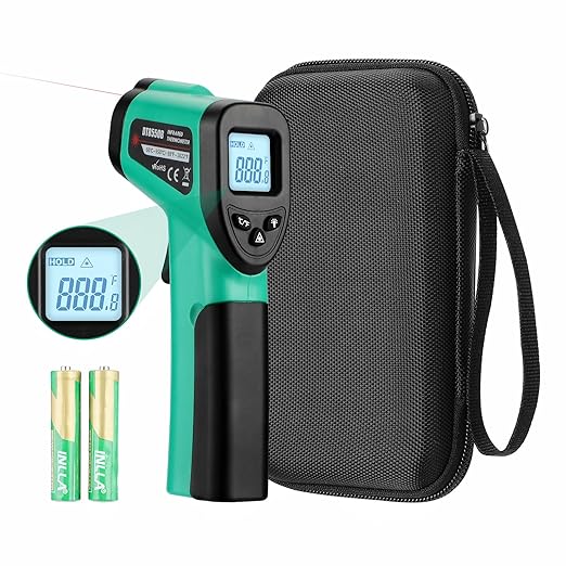 OnniOne Infrared Thermometer Gun for Cooking, -58℉~1022℉, Digital Laser Temperature Gun for Blackstone Pizza Oven Reptiles, IR Thermometer with Carrying Storage Case, Larger Font, LCD Backlit, Green