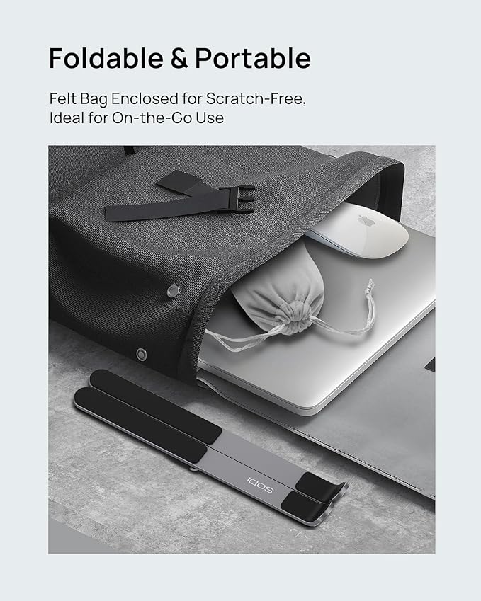 SODI [Innovative Compact] Foldable Laptop Stand for Desk, Lightweight Portable Laptop Stand for Business Trip, Library, Cafe, 6 Level Height Ergonomic Aluminum Computer Stand for MacBook 10-16"