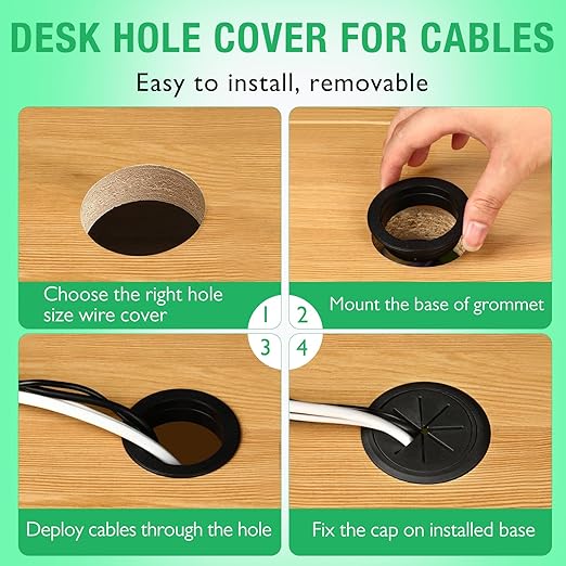 2 Pcs Desk Grommet 2-1/16" / 53 mm, Desk Hole Cover for Cables White, Cable Grommet ABS Plastic, Desk Hole Grommet for Home & Office Pc, Detachable Cable Cord Organizer