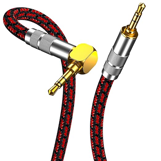 3.5mm Aux Cord, Audiophile Audio Auxiliary Cable 3.5 mm Male to Male Stereo Hi-Fi Sound Braided aux 1/8 Cable for Car Home Stereos Tablets Speakers (Right Angle 3.5mm, 6.5ft)