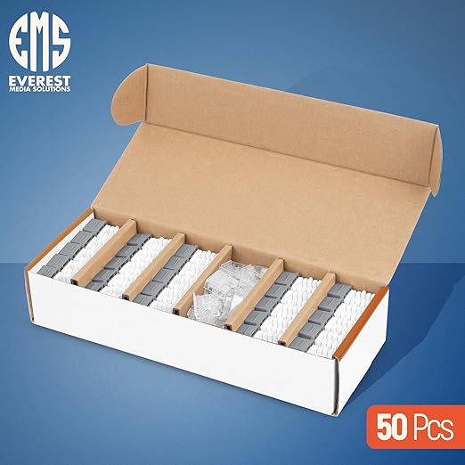Everest 90° Angled RJ45 Cat6A Keystone Jacks 50-Pack in Gray - Slim Profile Female RJ45 Connectors - Cat 6A Keystone Jack - Compatible with 90° Angled Speed Termination Tool - easyJACK (B094WB91H3)