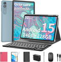 2025 Android 15 Tablet with Keyboard, 24GB+128GB+2TB Expand, 10.1 Inch Octa-Core 2-in-1 Tablets with 5G/2.4G WiFi, 8000mAh, BT5.0, GMS Certified, with Mouse, Case, Stylus, Split Screen(Pink)
