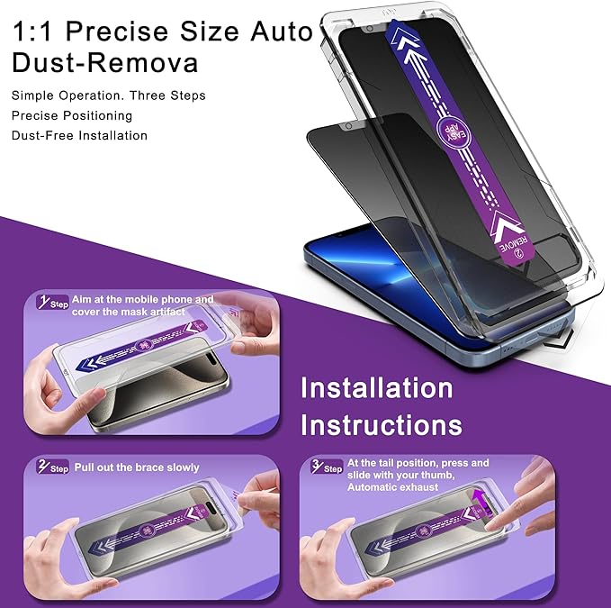 2 Pack Matte Privacy Screen Protector for iPhone 16e/iPhone 14/iPhone 13 Pro/iPhone 13, 9H Tempered Glass, Full Cover, Anti-Fingerprint, Auto Dust-Elimination, No Bubble, Easy Installation