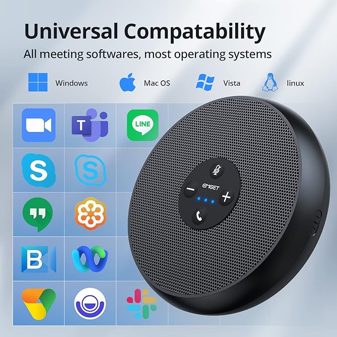 EMEET USB Speakerphone, M1A Zoom Certified AI Mics 360°Voice Pickup USB Type C-A Plug&Play Computer Speakers with Microphone, Fast Mute Noise Reduction Echo Cancellation for 5-8 People for Zoom Teams