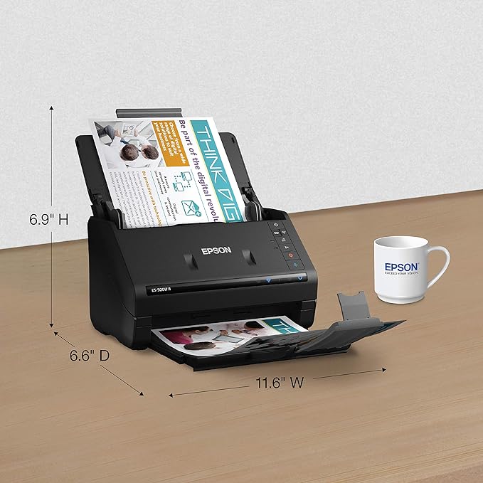 Epson Workforce ES-500W II Wireless Color Duplex Desktop Document Scanner for PC and Mac, with Auto Document Feeder (ADF) and Scan from Smartphone or Tablet (Renewed)