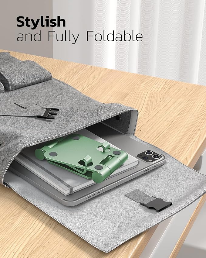Nulaxy Dual Folding Cell Phone Stand, Fully Adjustable Foldable Desktop Phone Holder Cradle Dock Compatible with iPhone 17 16 15 14 13 12 11 Pro Max Xs Xr X 8, Nintendo Switch, All Phones- Green