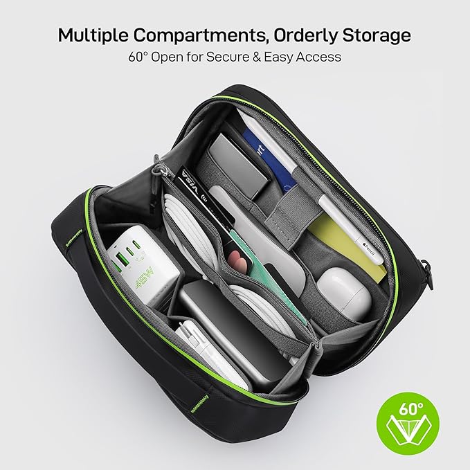 EPICKA Electronics Organizer Travel Case - Cable Organizer Bag for Travel Accessories, Tech Pouch for Cords, Charger, Adapter, Cables, Power Bank, Waterproof Storage Bag with Luggage Strap, Black